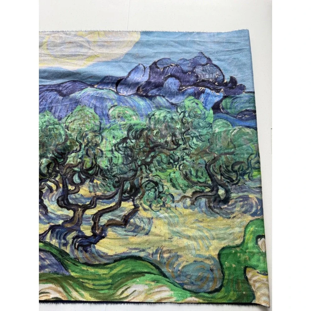 Van Gogh Olive Trees Scarf Shawl Wrap 100% Viscose Large Fringe Tassel Art